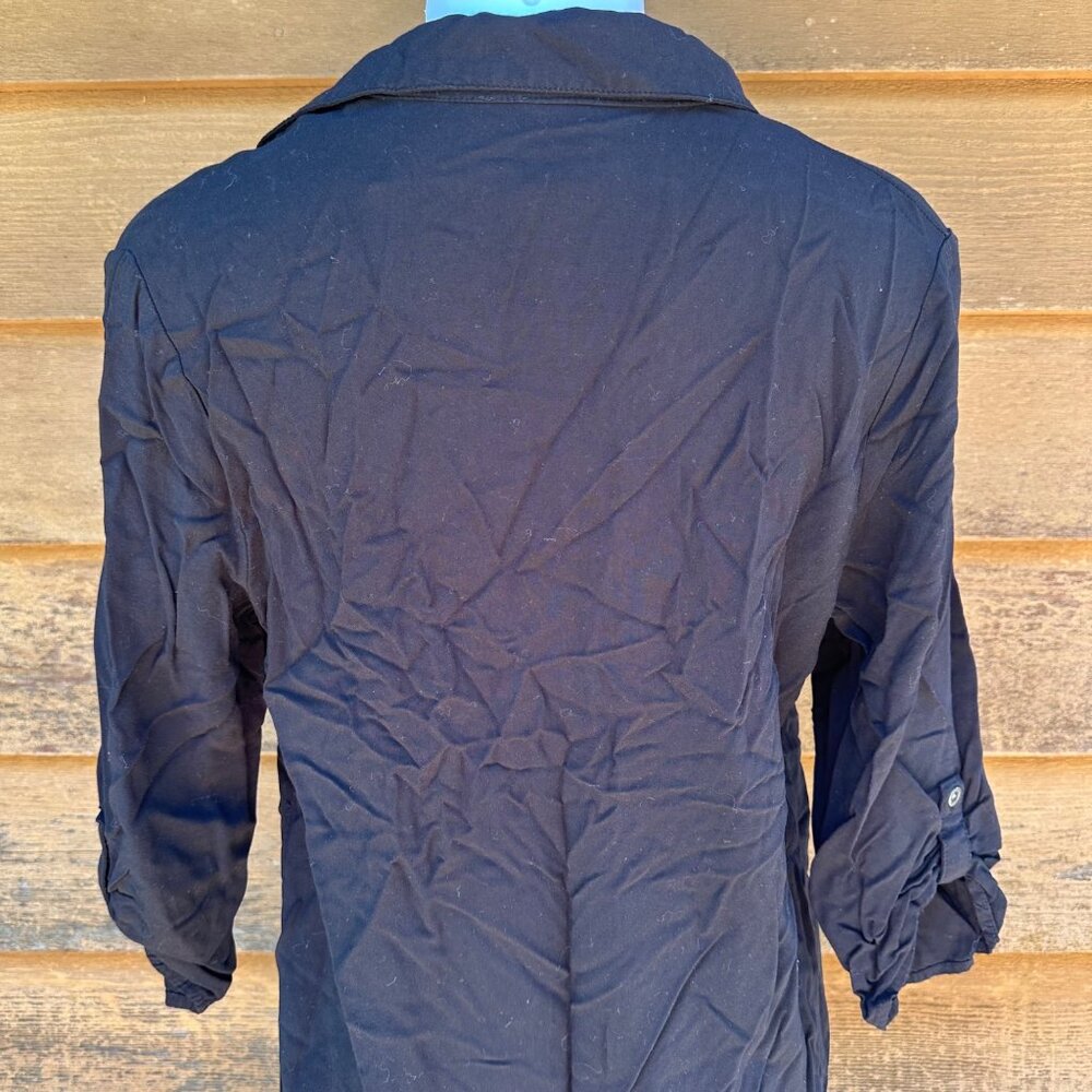 Faded Glory Long Black Sleeve Button Up Knee Length T-Shirt Dress SIze M - Picture 7 of 8